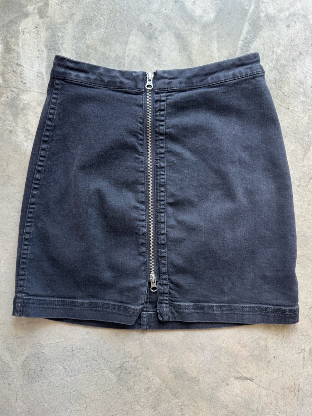 Black Denim Full Zip Mini Skirt